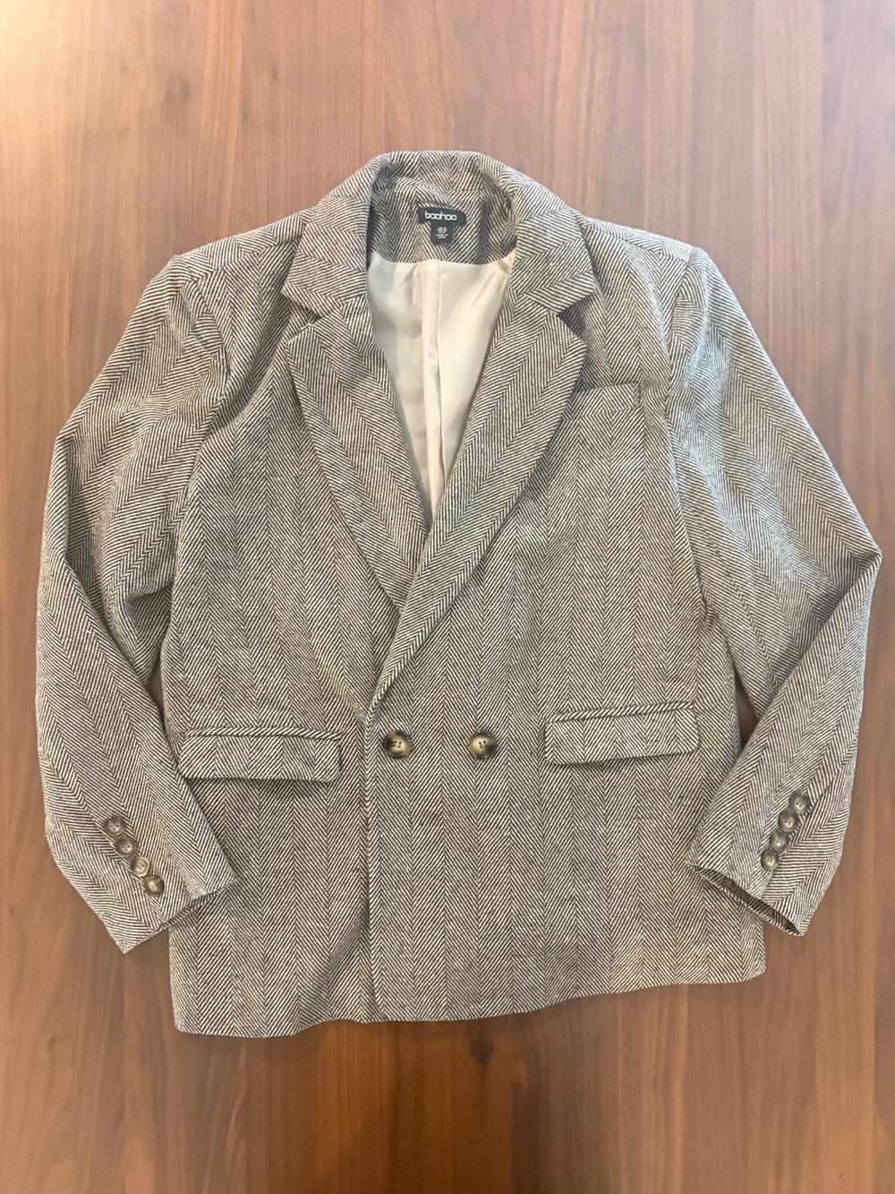 Boohoo Herringbone Double-Breasted Blazer – US 6